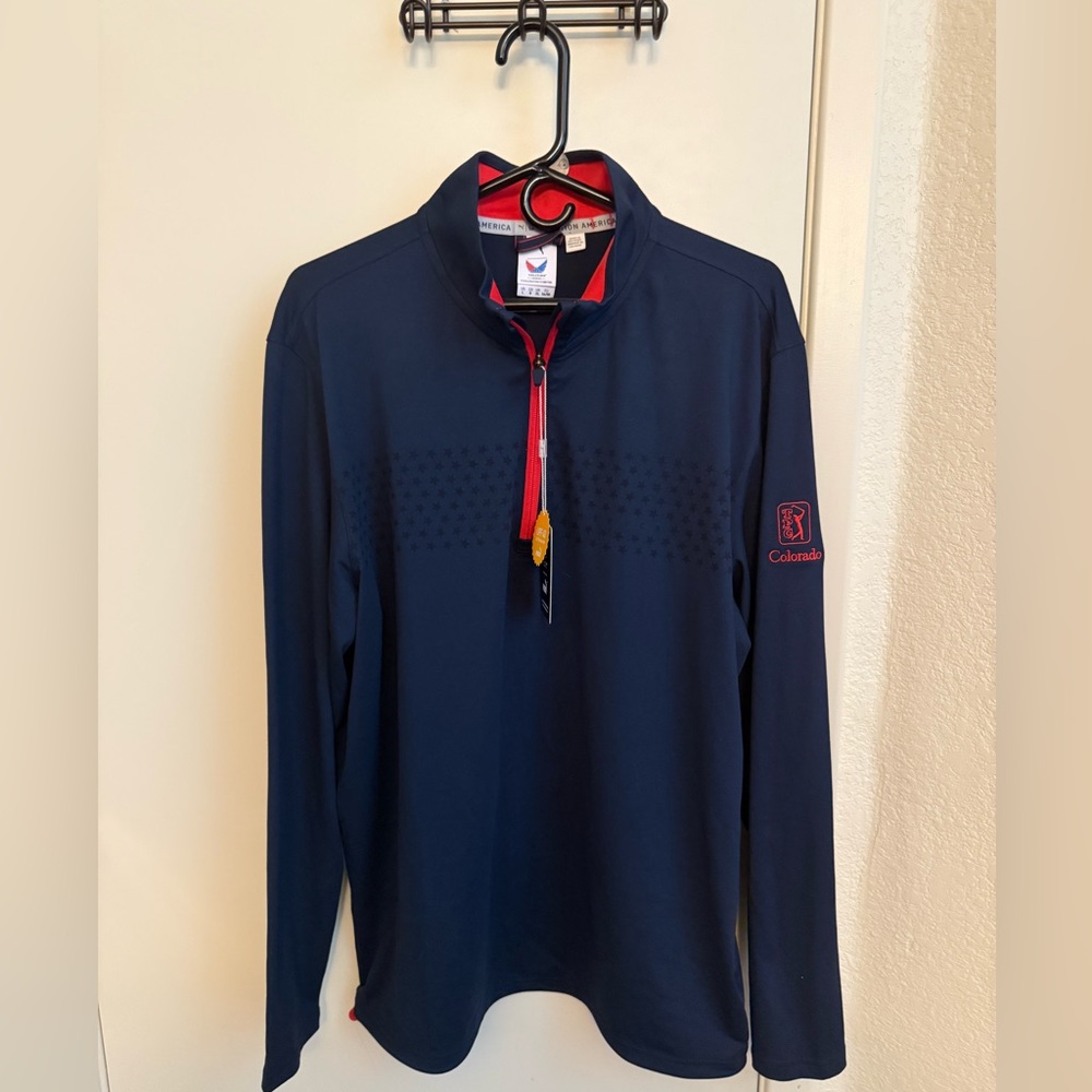 Golfing Navy and Red Half-Zip Pullover